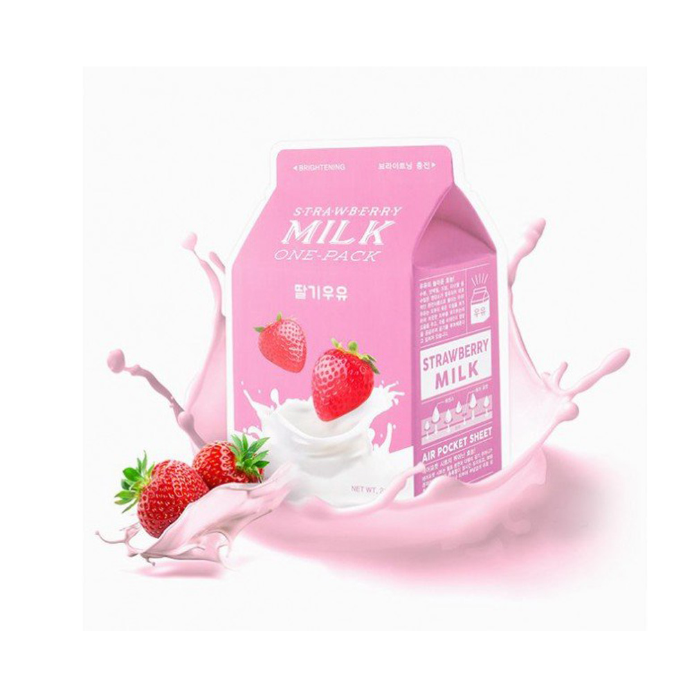 Strawberry mask. Тканевые маски APIEU Milk one Pack. Маска для лица тканевая a'PIEU Strawberry Milk one-Pack. APIEU тканевая маска с экстрактом клубники Strawberry Milk one-Pack, 21мл. Тканевая маска a'PIEU Milk one-Pack - 21g.