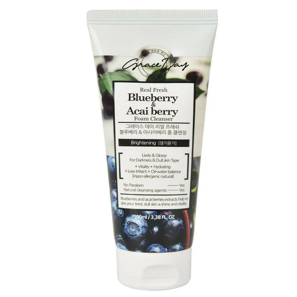 Пенка для умывания grace. Пенка Grace Day Fresh Blueberry&Acai Berry Foam Cleanser. Пенка с черникой Grace Day. Пенка для умывания с экстрактами черники и ягод асаи, 100мл, Grace Day. Grace Day real Fresh Mugwort Tea Tree Foam Cleanser.