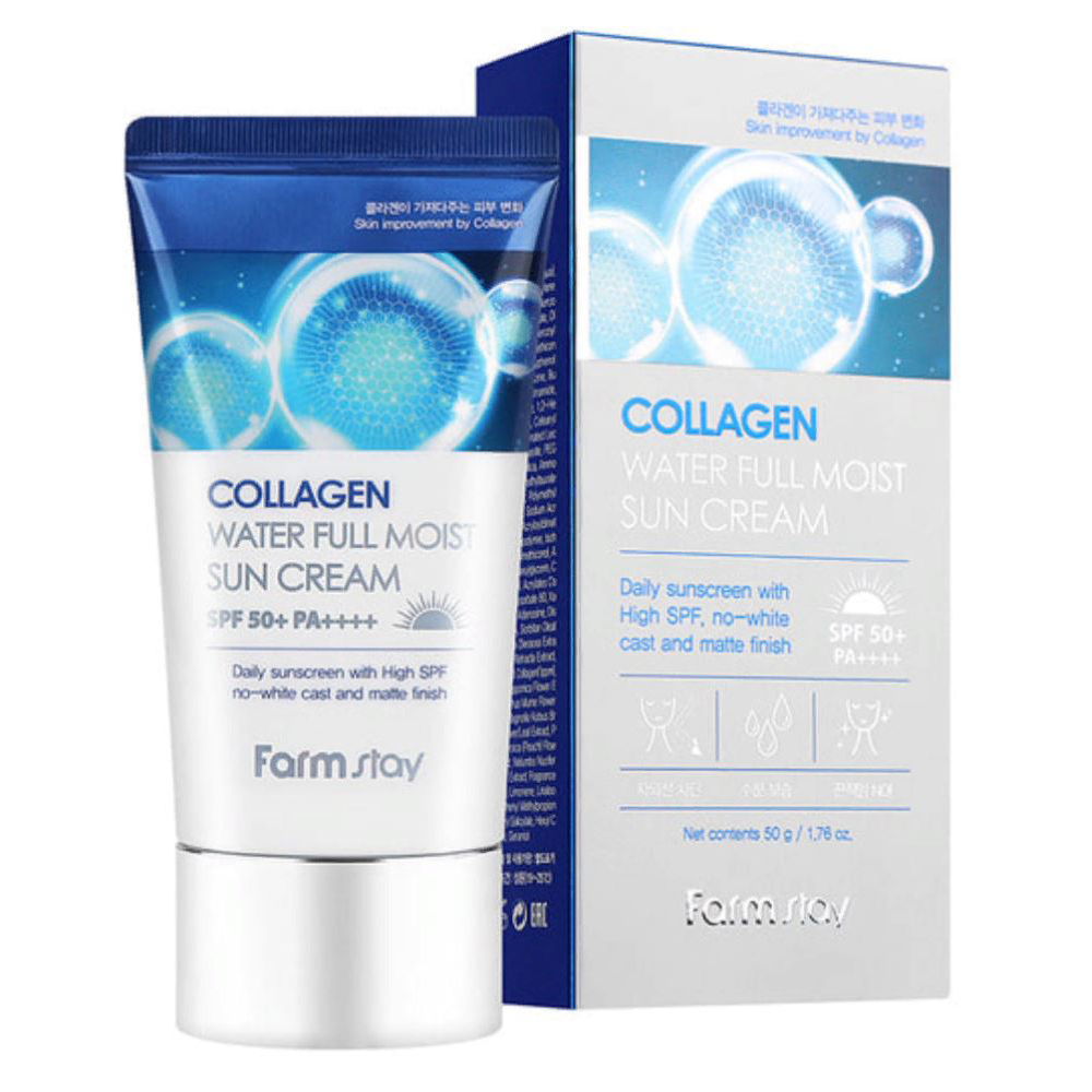 Коллаген спф. Farmstay Collagen Water Full moist Sun Cream spf50+ pa++++. Farmstay Collagen Water Full moist Cream. Коллаген SPF 50. Collagen Water Full moist Eye Cream.
